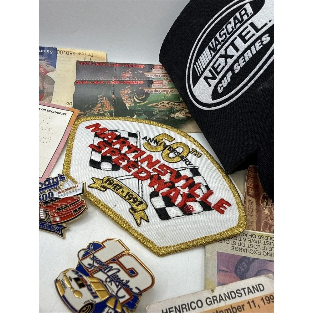 Lot Of Nascar Lapel Pins, Tickets, Patches, Keychain, Vintage